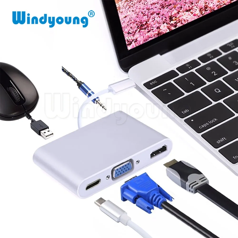 Концентратор USB type c для HDMI/VGA/type-c/3,5 мм аудио/USB 3,0 адаптер USB 3,1 USB-C кабель-конвертер для ноутбука Macbook Pro дропшиппинг