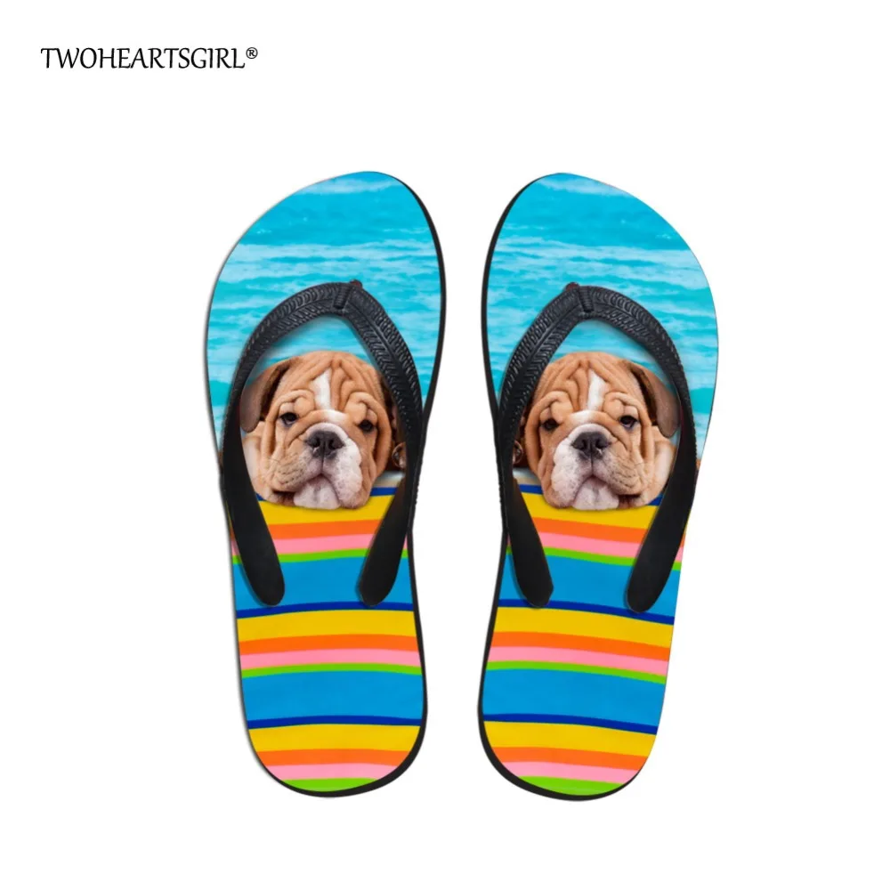 

Twoheartsgirl Colorful French Bulldog Beach Flipflops Rubber Water Shoes Cute Women Ladies Home Slippers Designer Flipflops