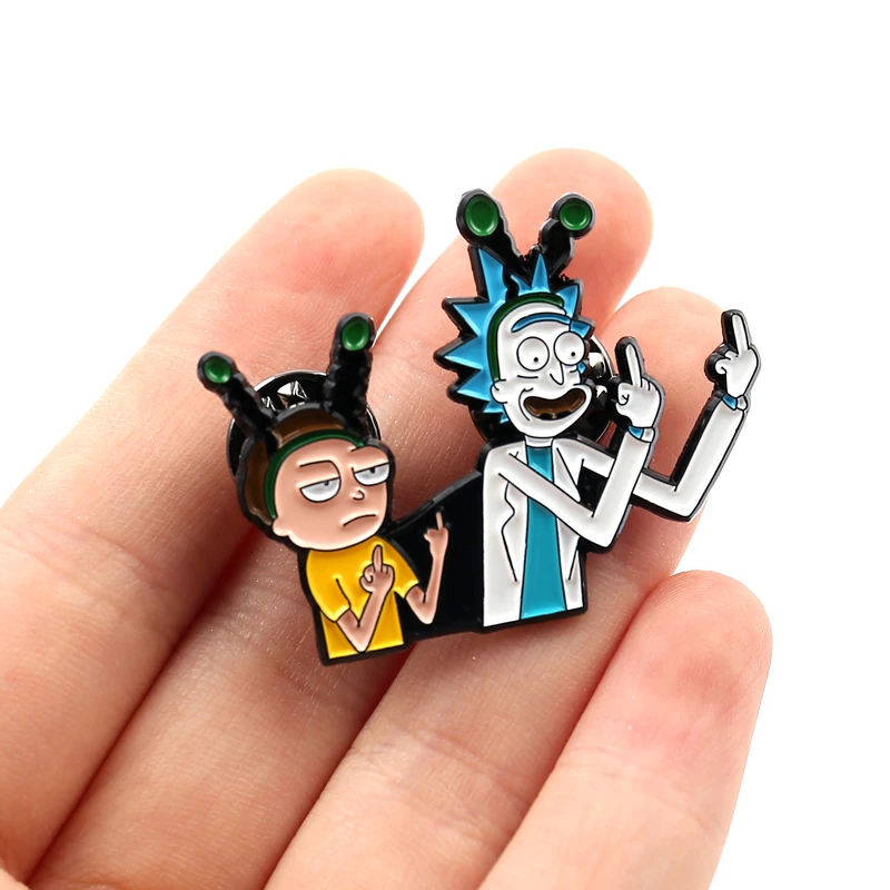 

Classic Cartoon Rick and Morty Brooch icons Style Enamel Shirt Denim lapel pin Badge Buttons Brooches For Wome Trinkets