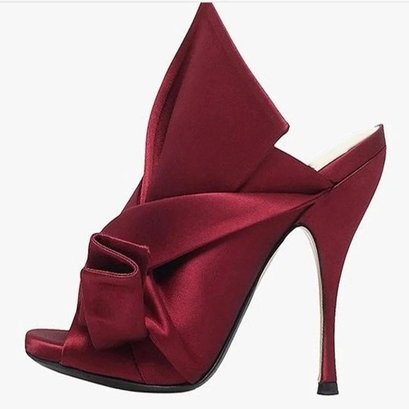 Здесь продается  Sexy Women Satin Slippers Peep Toe Slip-on Shallow 10Cm High Heel Shoes Wedding Casual Slipper 2018 New Summer Size 35-42 J072  Обувь