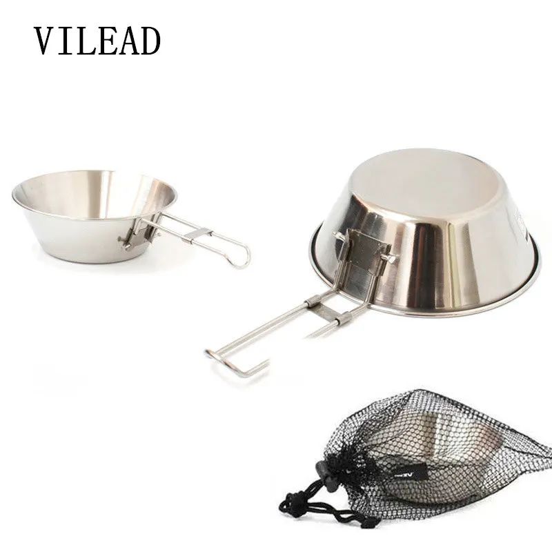 304 de acero inoxidable al aire libre plegable Picnic tazón barbacoa taza plegable taza de escalada Camping portátil utensilios de cocina
