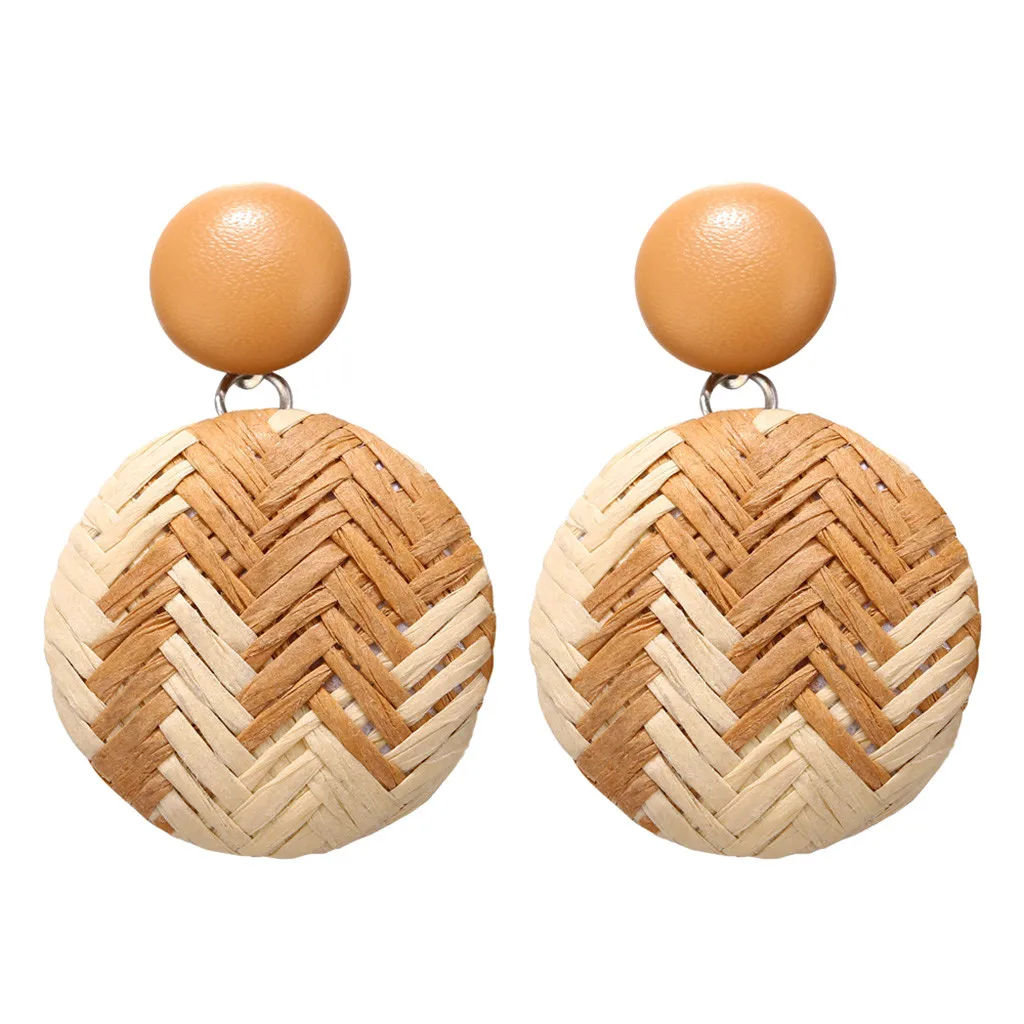 

Zerotime #P5 2019 fashion Bohemian Style Wood Bamboo Rattan Geometric Round Earrings Ladies Jewelry beach summer Free Shipping