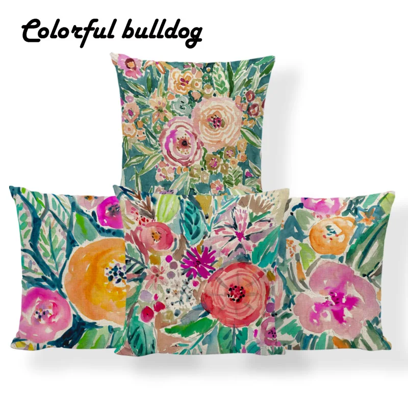 زهرة الأزهار يترك وسادة كاميليا روز البرتقال وسادة حالة العرقية خزانة الخصر دعم رمي وسادة يغطي 43X43 سنتيمتر الكتان
