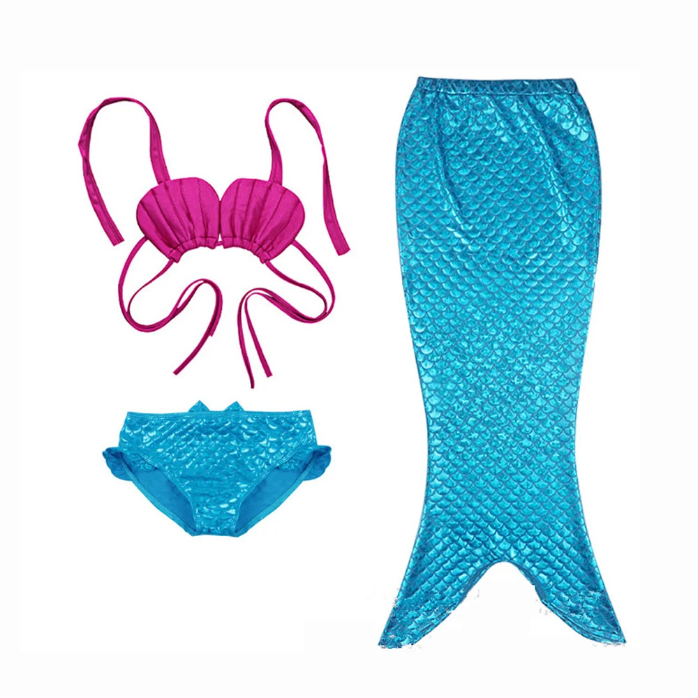 

Girls Mermaid Tail Swimmable 3pcs Bikini Set 3T-8T, Children Costume Princess Swimming Suit, Monofin Models Optional