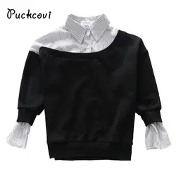 Puckcovi Блузка для девочек Осенняя детская блузка для девочек детская одежда искусственного двух частей рубашки с длинными рукавами в стиле