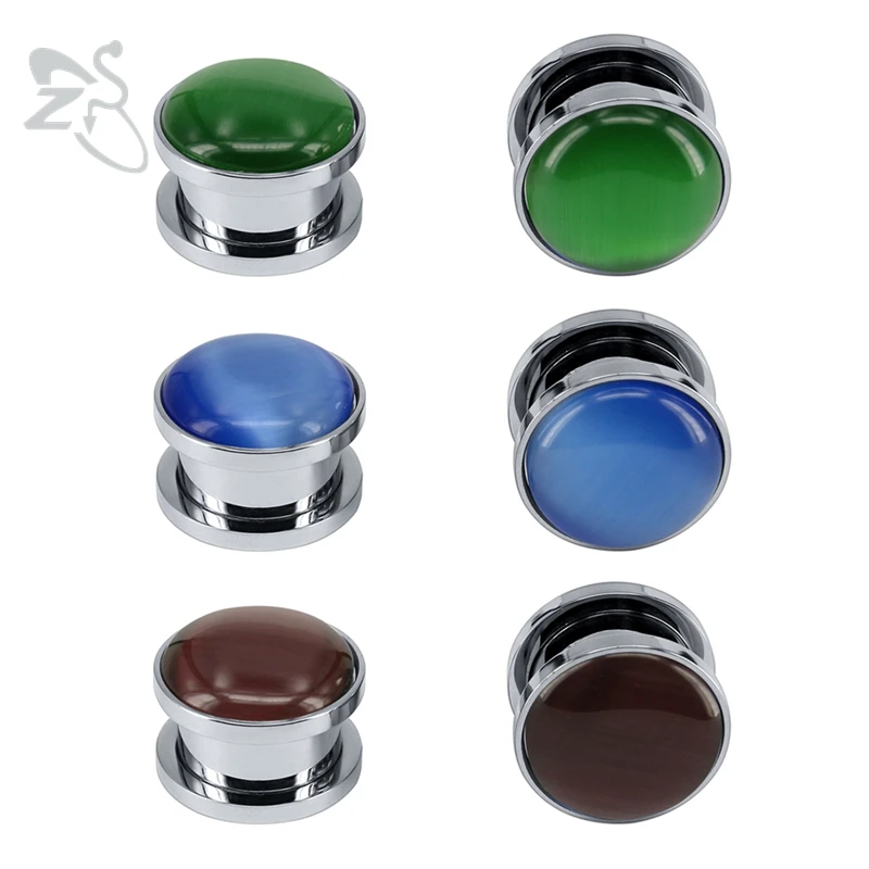 Zs 618mm Stainless Steel Piercing Plug&tunnel Opal Ear Flesh Tunnel