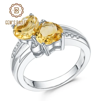 

GEM'S BALLET 925 Sterling Silver Double Hearts Of Love 2.39Ct Natural Citrine Gemstone Rings For Women Valentine's Day Jewelry