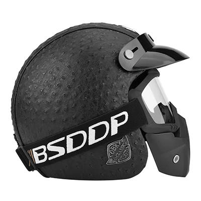 Мотоциклетные шлемы 3/4 из искусственной кожи мотоциклетный шлем для мотоцикла чоппера с открытым лицом винтажный мотоциклетный шлем с Закрытая маска carаксессуары - Цвет: Ostrich Black-Goggle