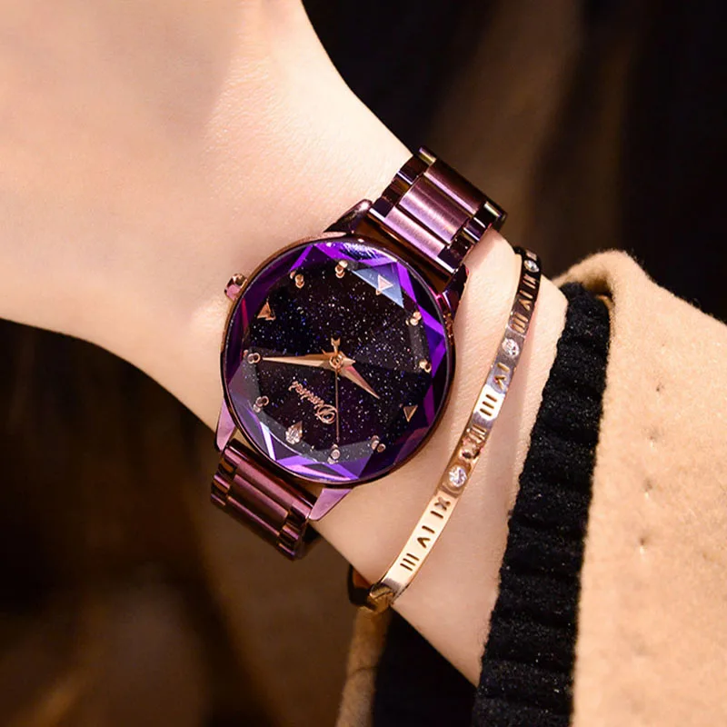 Роскошные Dimini брендовые модные женские часы платье часы золотые кварцевые наручные часы из нержавеющей стали женские часы подарки подарок saat - Цвет: Purple