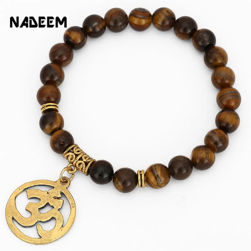 

New BuddhIst Pendant beads Bracelet Bangle Natural Tiger Eye Stone Charm Elastic Bracelets For Women and Men Jewelry ND1413
