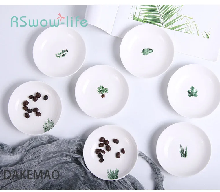 

Nordic Green Plant Ceramic Small Dish Home Mini Soy Sauce Snack Dish Creative Home Kitchen Supplies