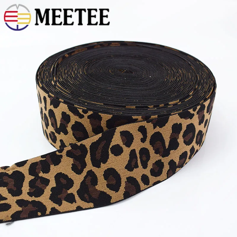 15Yards Fashion Leopard Printed Elastic Band Pants Waist Elastic Ribbon Webbings Bags Trousers Rubber Band DIY Sewing KY895