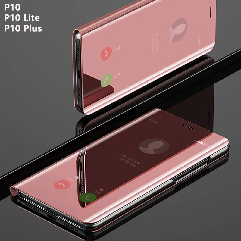 

Flip Smart Mirror Phone Cover,case,For HuaWei P10 Lite P 10 Plus P10Lite Leather Clear View Standing Rose Gold Back Cases