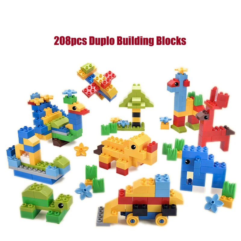 208pcs Big Size Building Blocks DIY Educational Toys Large Particle Building Blocks Toy Compatible with Legd Duplo Blocks