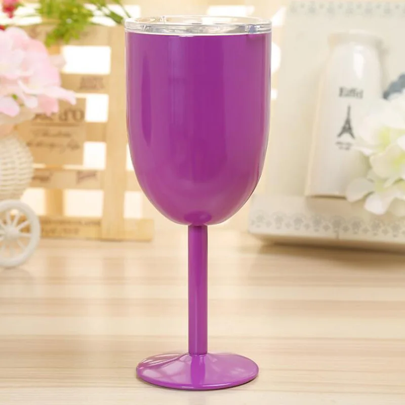 purple 10 унций Кубок для вина с крышкой вакуум из нержавеющей стали коктейльный винный стаканчик креативный бокал для вина прочный с крышкой Питьевая Посуда дропшиппинг - Цвет: purple