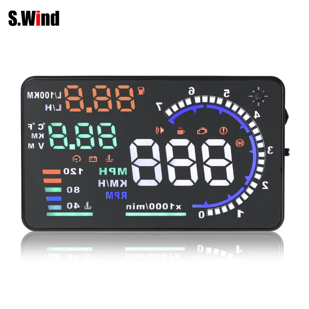 

Universal A8 5.5 inch Car HUD Head Up Display OBD II 2 Speed Warning System Fuel Consumpt Warning Car Styling Free Shipping