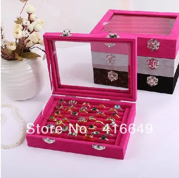 

Free Shipping Wholesale 7Rows Fashion princess wooden flannelet jewelry box,Jewelry Display Rings Organizer Show Case Holder Box