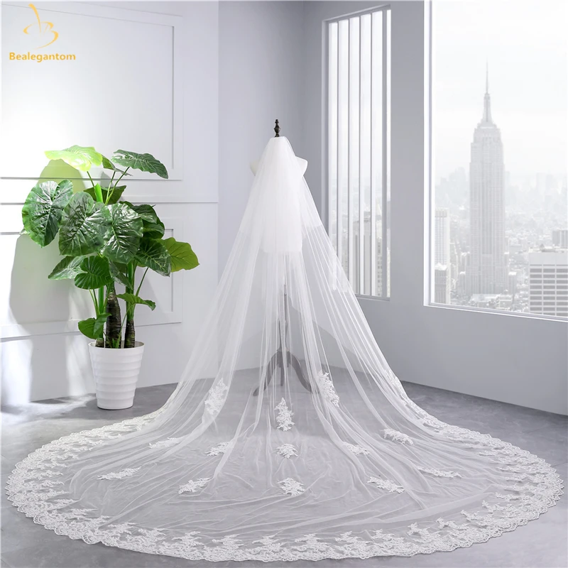 

2019 New White Ivory Wedding Veils Veu De Noiva Lace Appliques Wedding Veils Mariage Bridal Veil HL15 QA1347