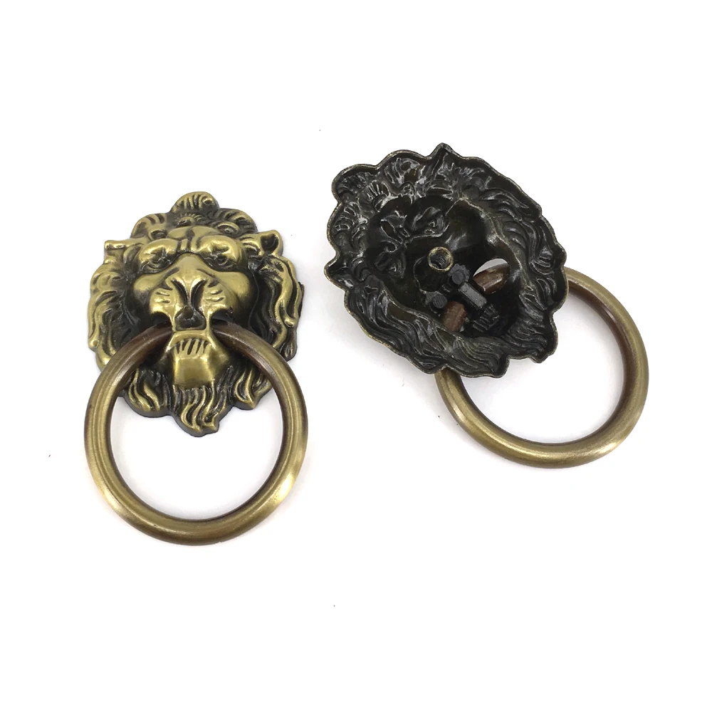 

2PCS Lion Door Knob Drop Ring Dresser Pull Drawer Pulls Handle Vintage Style Cabinet Knocker Antique Bronze