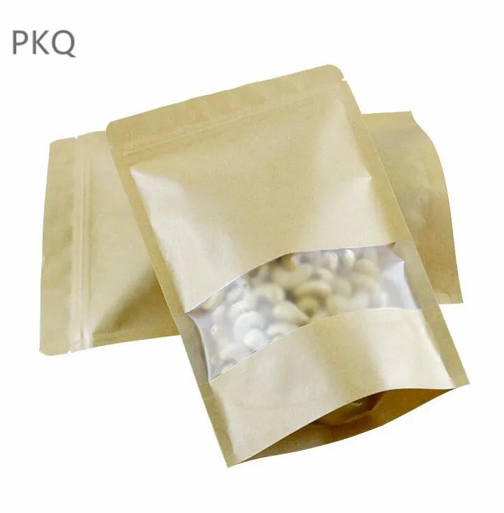 

5pcs 18*26*4cm Transparent Window Kraft Paper Zip Lock Bag Stand Up Food Storage Bag Tea Cereals Party Bags