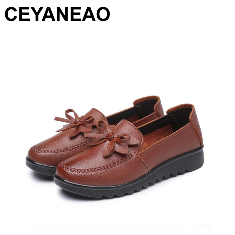 

CEYANEAO 2018 Autumn Genuine Leather Women Shoes Women Casual Soft Comfortable Flat Shoes Ladies Plus Size shoes 35-41