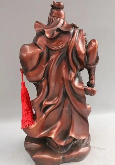 

18" China Bronze Stand Guan Gong Yu Warrior God Hand Broadsword Statue Sculpture