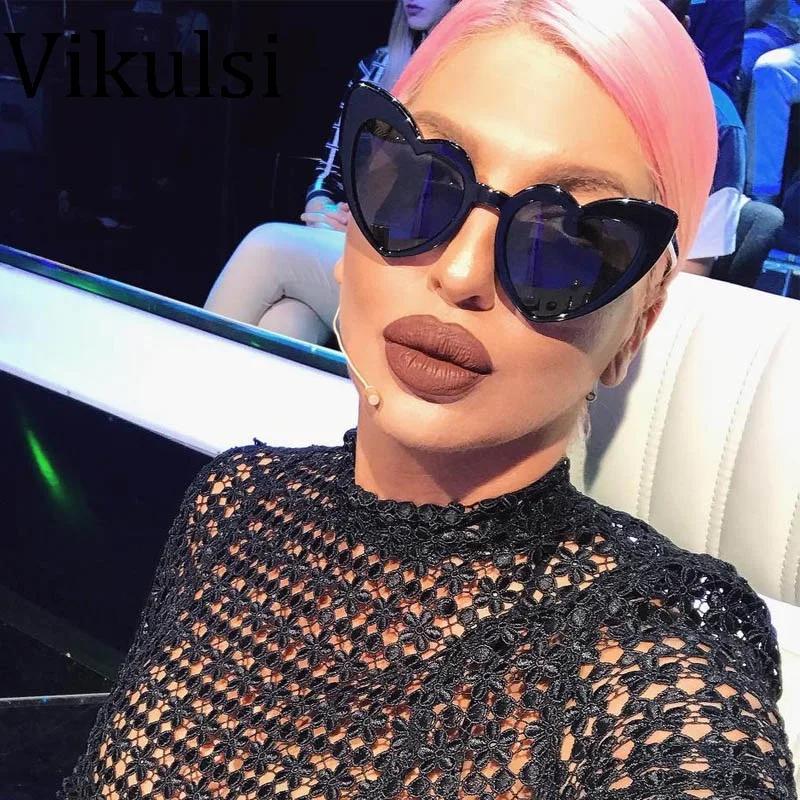 

Newest Cat Eye Sunglasses Women Brand Designer Fashion 2018 Cute Love Heart Black Red Sun glasses Men UV400 Shades Oculos De Sol