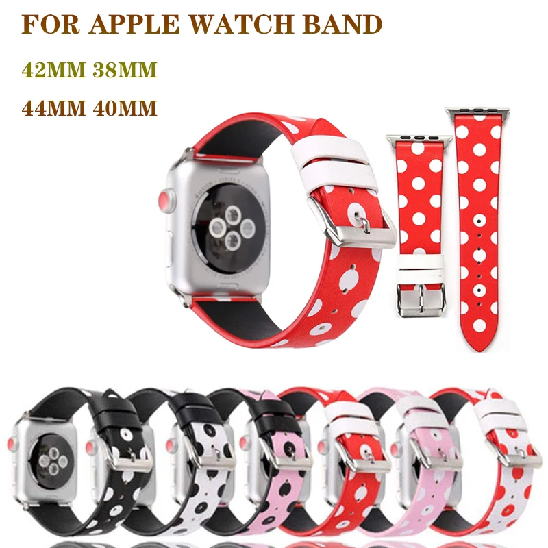 

Lovely Polka Dots Pattern Genuin Leather Bracelet Strap for apple watchband 4 44/40mm Compatible for iWatch series 3/2/1 42/38mm
