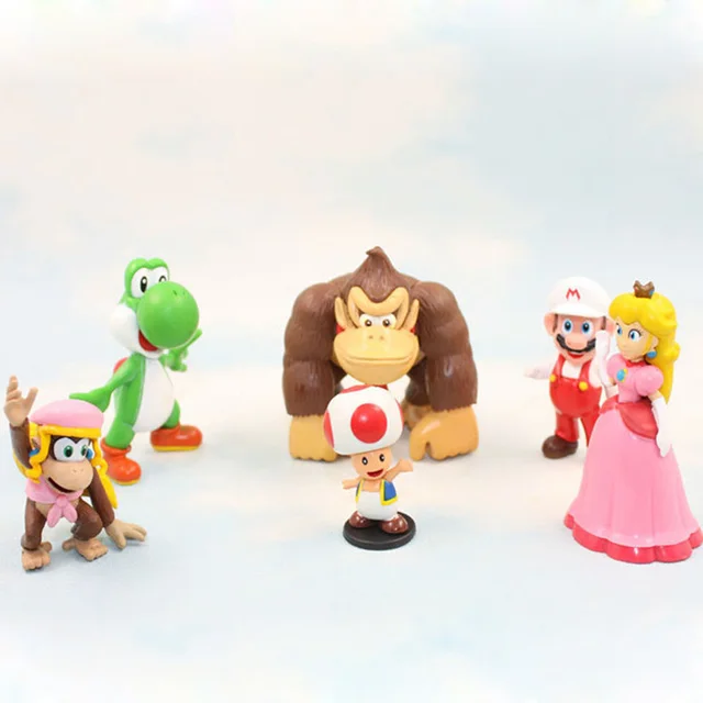 6pcs lot super mario bros figures toad yoshi mario donkey kong