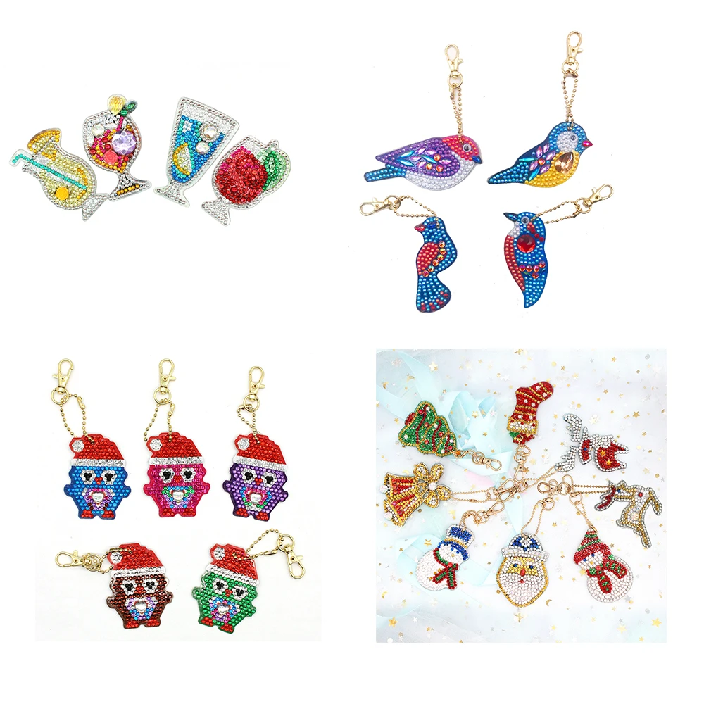 

DIY 5d Special Crystal Diamond Embroidery 5D Diamond Painting Key Chains Round Skull Stickers Double Sided Christmas Decoration