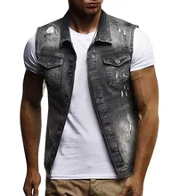 HEFLASHOR Для мужчин лето джинсовый жилет без рукавов тертые с дырками ковбой хип-хоп рваные Мода Танк джинсовые майки жилеты одежда