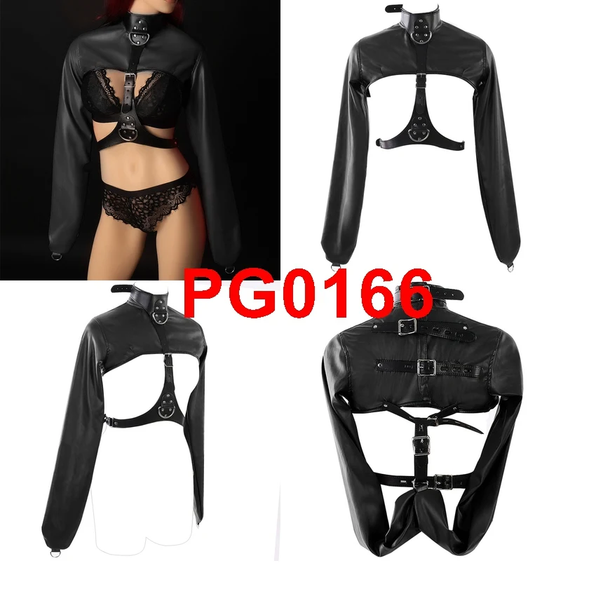 Укороченный топ черный кожаный бюстгальтер для женщин сексуальное женское белье Харадзюку панк-корсет регулируемые трусики размера плюс пояс косплей одежда - Цвет: PG0166