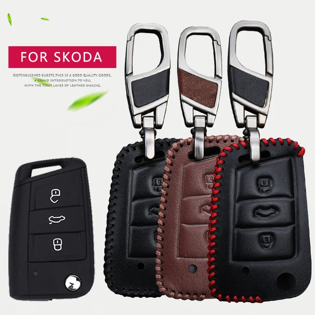 Buy Genuine Leather Car Key Case Cover For Skoda Rapid