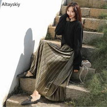 Юбки женские длинные однотонные простые универсальные в Корейском стиле толстые мягкие повседневные модные элегантные женские юбки высокого качества