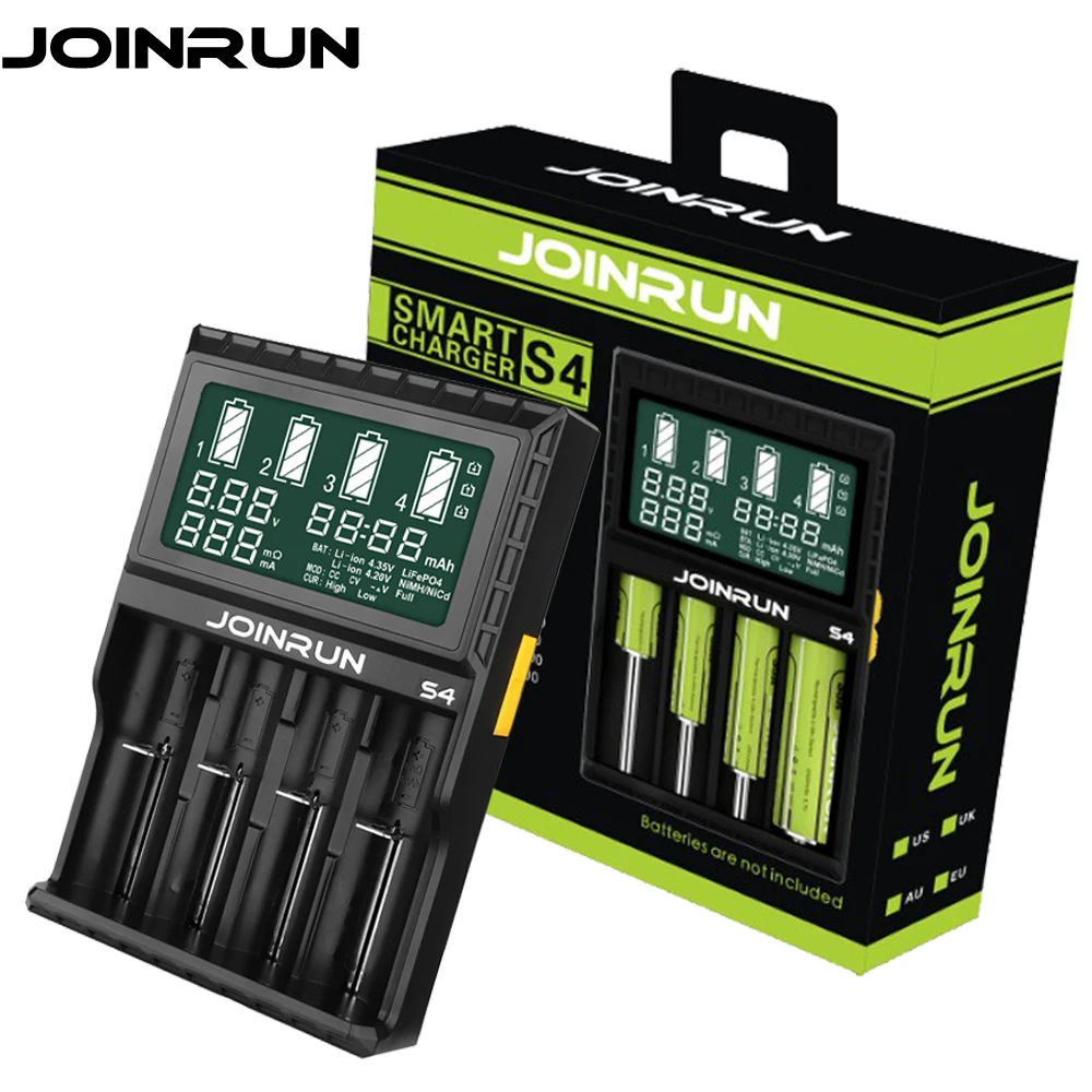 Joinrun S4 Li Ion 18650 Батарея Зарядное устройство с ЖК дисплей Экран 14500 16340 26650 AAA AA 12 В