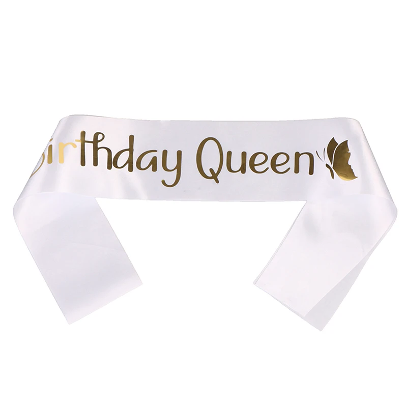 День рождения королева атласная лента пояс 20 21 30 40th 50th лента для дня рождения для женщин Девушка счастливый день рождения украшения поставки - Цвет: White