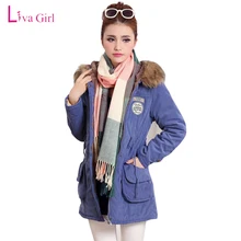 2017 Rushed Polyester Print New Autumn Winter Women Hooded Long Parkas Casual Outwear Lambswool Suede Leather Thicken Coat Lady
