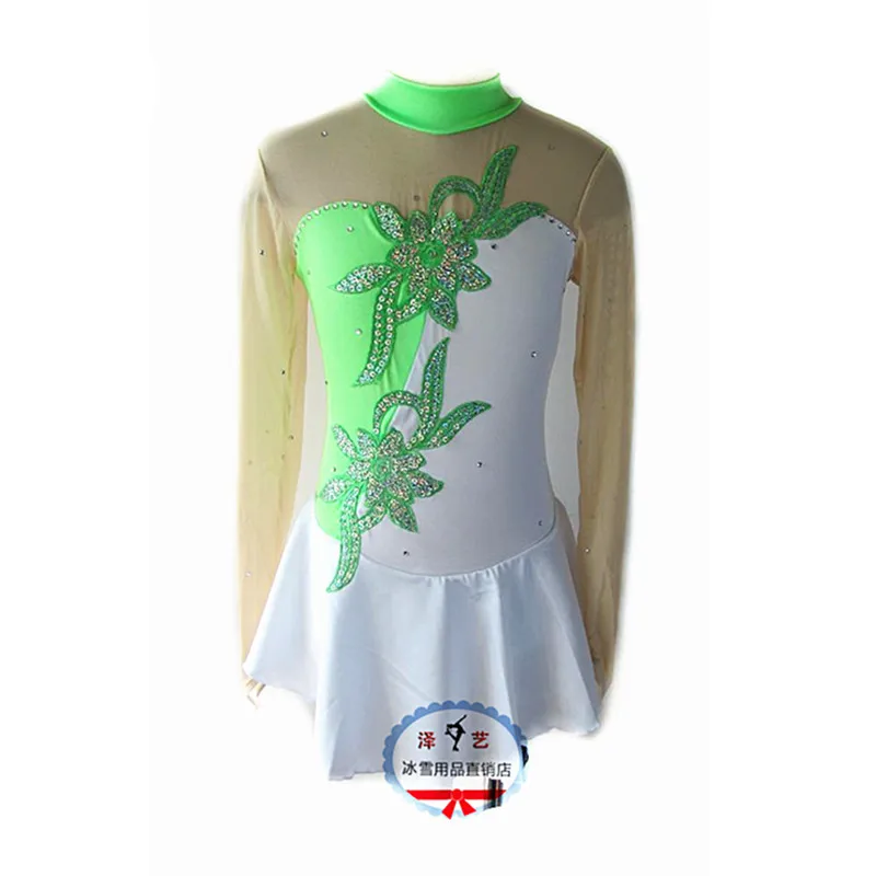 Платье для фигурного катания, женское платье для катания на коньках, Красное и черное, зеленое и белое, цветочное украшение