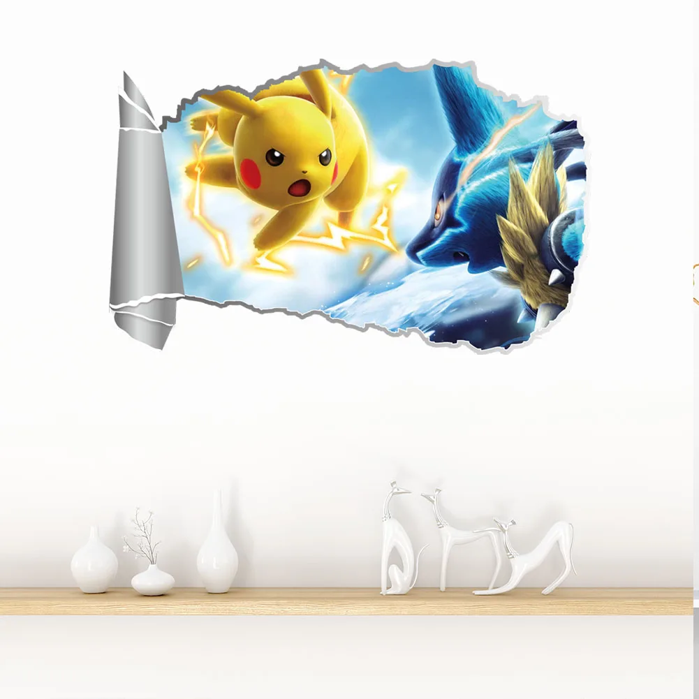 

cartoon Pikachu pet elves through wall stickers for kids rooms wall art decals decor Pokemon Go game posters