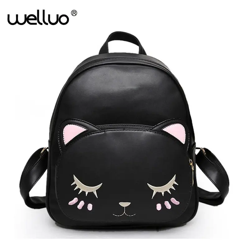 Wellvo Cat Рюкзак для женщин высокое качество из искусственной кожи сумки на плечо