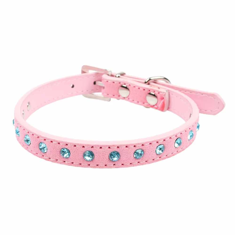 

Dogs Collars Suede Skin Genuine Leather Blue Crystals Decorative Collar for Small Medium Dogs collar perro XS-M