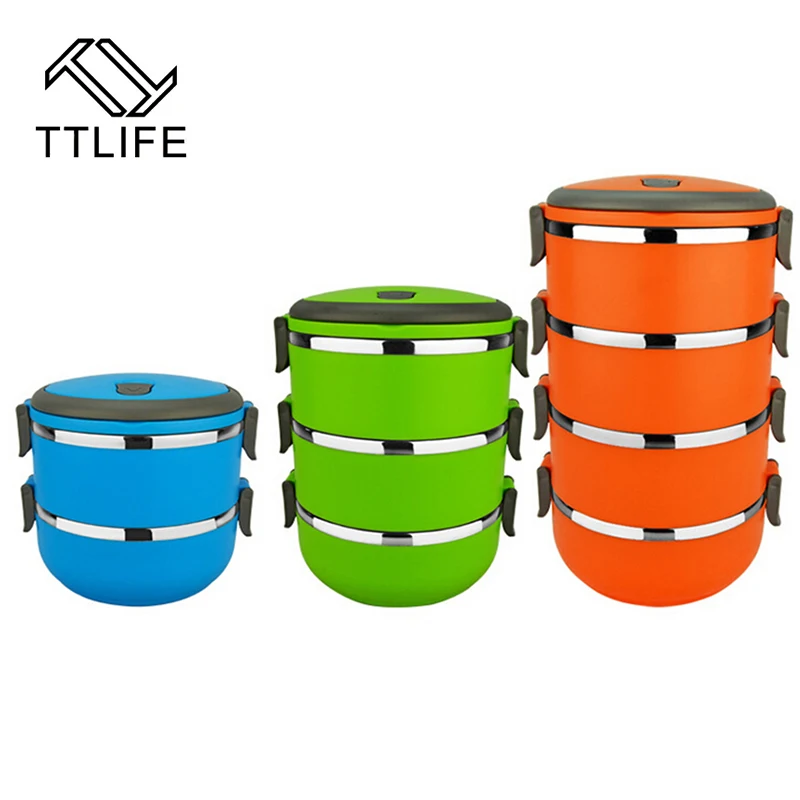 

TTLIFE 1Pcs Stainless Steel Thermos Bento Lunch Box Portable Picnic Lunch Box for Kids Thermal Food Container Round Shape