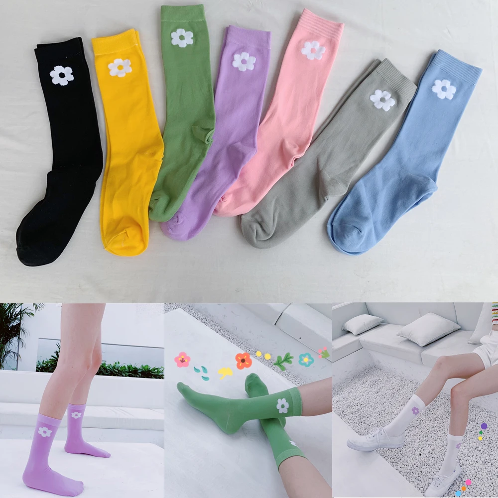

1 Pair Summer Autumn Cute Women Socks Solid Color Cotton Classical Businness Casual Flower Pattern Socks Wholesale Dropship