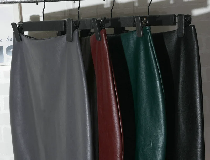 GTGYFF черная серая винно-Красная Зеленая юбка из искусственной кожи с высокой талией и разрезом на молнии для женщин, женская рабочая одежда, юбки для женщин