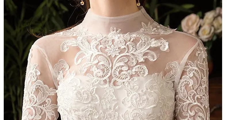 Chinese Style High Neck Half Sleeve 2022 New Wedding Dress Illusion Lace Applique Simple Custom Made Bridal Gown Robe De Mariee long sleeve wedding dresses