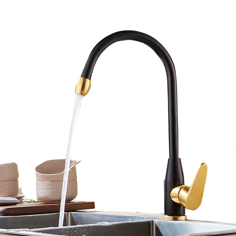 Torneira da Cozinha Espaço de Alumínio Quente e Fria Ouro Único Punho Água Vessel Sink Bacia Toque Mixer 360 Graus Rotação Torneira