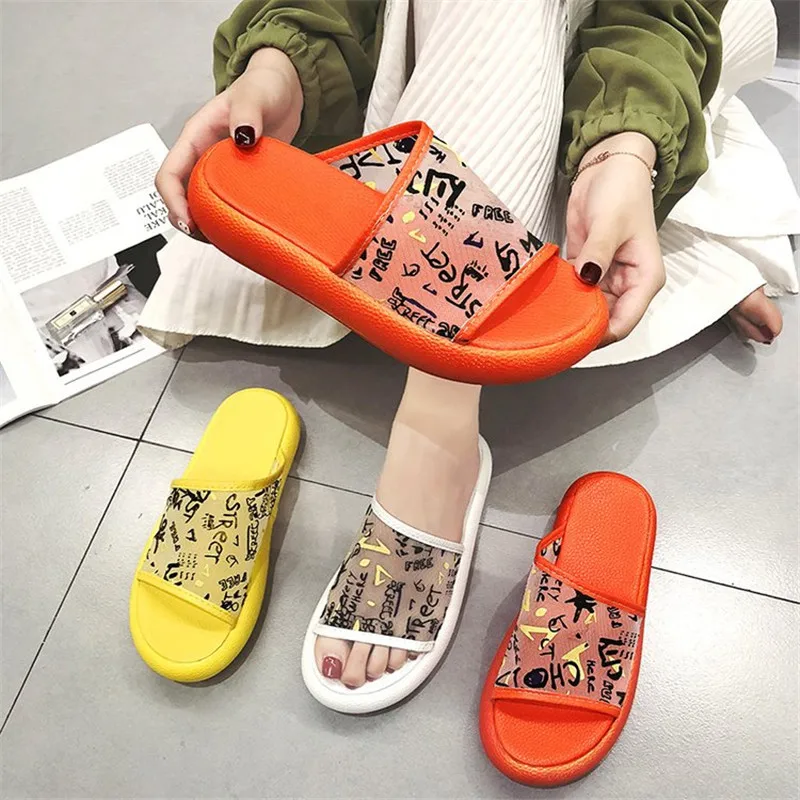 

HEEGRAND Women Summer Slippers Thick Bottom Graffiti Mesh Breathable Flip Flops Flat Outdoor Beach Sandals Ladies Shoes XWZ6008