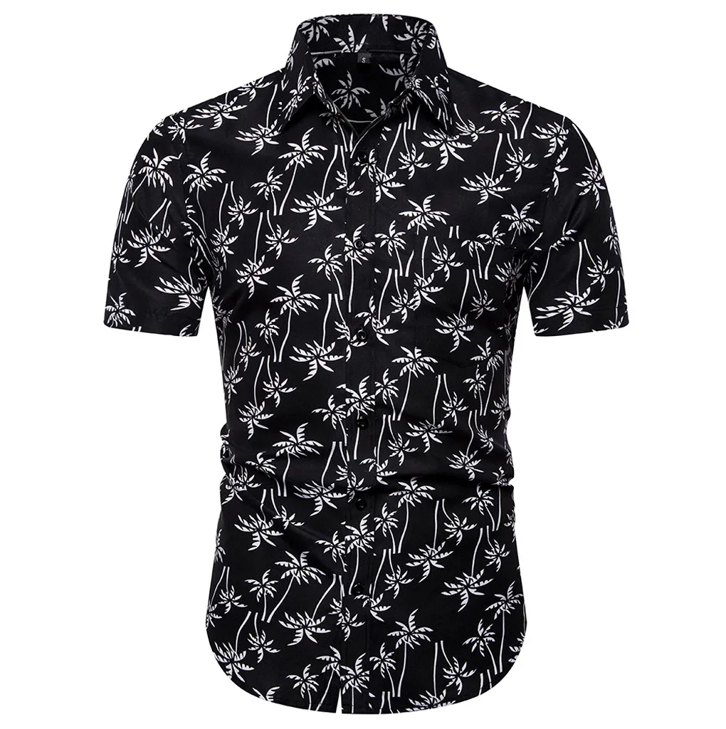

hawaiian shirt 2019 New Summer Mens Short Sleeve Beach Hawaiian Shirts Casual Loose Cotton Shirts Plus Size JUNE19