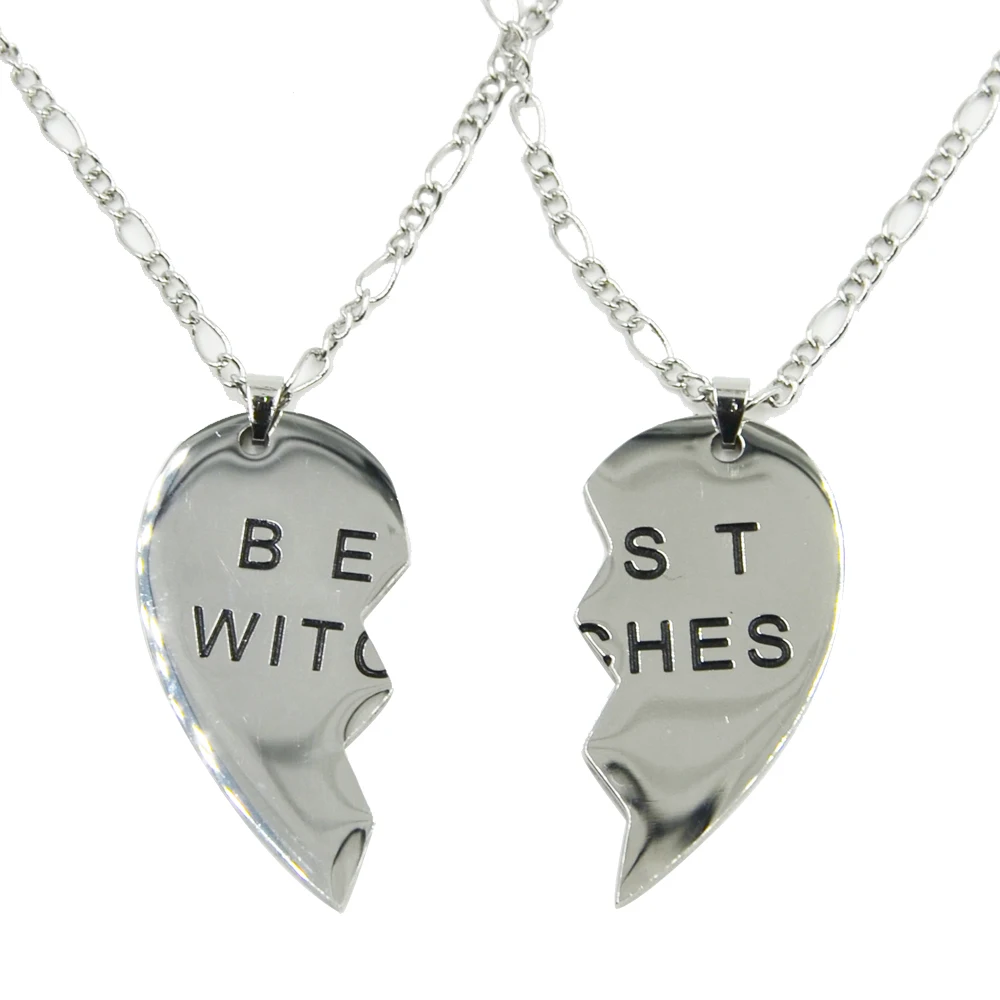 2 pezzi per Set di Moda a Forma di Cuore Best Streghe In Acciaio Del Pendente Della Collana Della Catena Charme Coppia coppia di Disegno per Best Amici