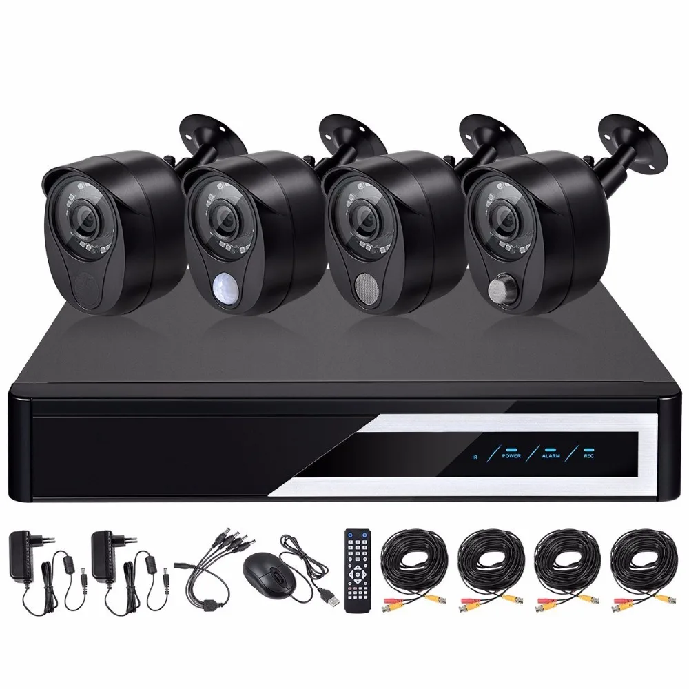 

Smart DVR Security CCTV System,4CH 1080N DVR + 4Pcs AHD Camera with Night Vision/Siren Function/PIR Sensor/Gas Sensor